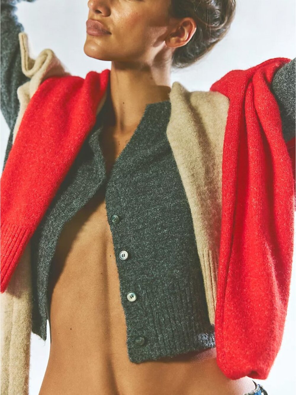 🆕 FREE PEOPLE School Girl SoftSpun Cardi / Charcoal Heather - Picture 7 of 13